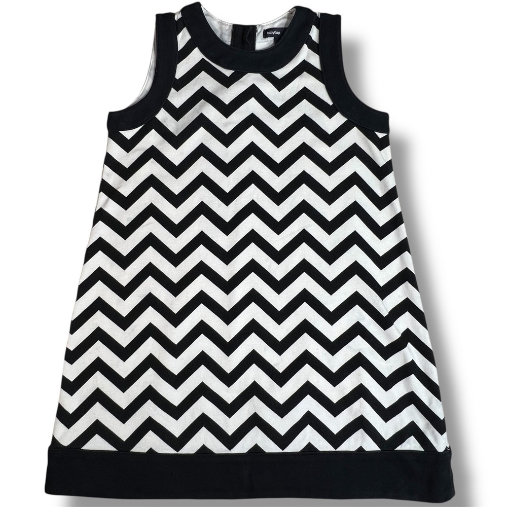 Baby Gap Toddler Girls 5 Chevron Dress Black White Sleeveless Button Back Retro